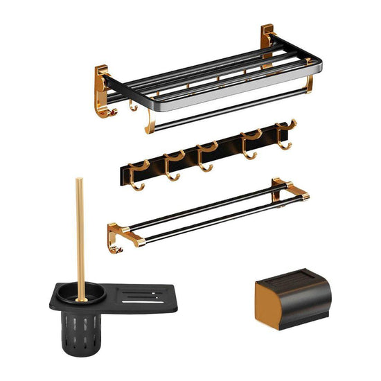 Gominimo Bathroom Wall Mount Black Gold Accessories Set (F)