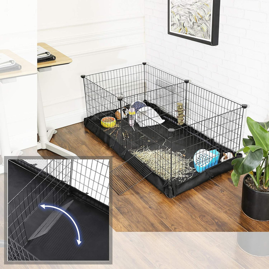 SONGMICS 3 Doors Pet Playpen with Divider Panel and Floor Mat Black