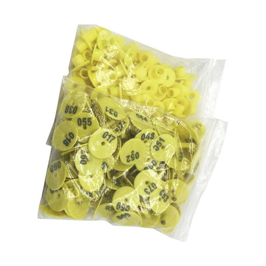 1-100 Cattle Number Ear Tags Set - Round Yellow Pig Sheep Goat Livestock Label