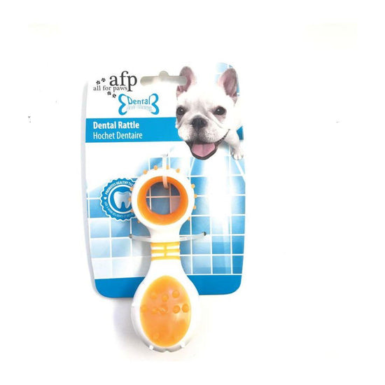 Dog Dental Rattle - Orange Puppy Teething + Cleaning Gums Rubber Ridges Chew