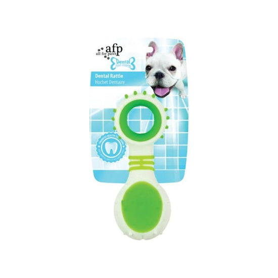 Dog Dental Rattle - Green Puppy Teething + Cleaning Gums Rubber Ridges Chew