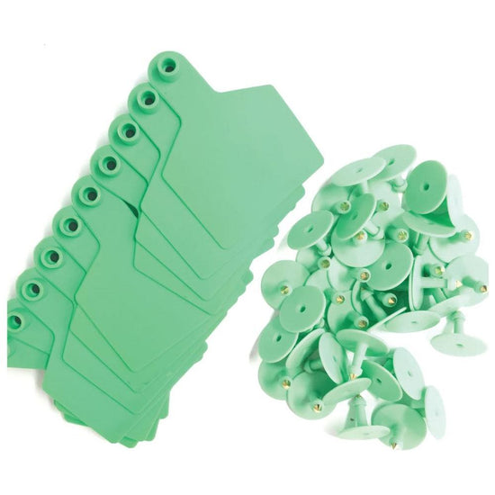 100x Cattle Ear Tags 7.5x10cm Set - XL Green Blank Cow Sheep Livestock Labels