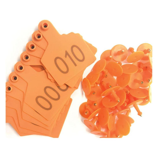 1-100 Cattle Number Ear Tags 7.5x10cm Set - XL Orange Cow Sheep Livestock Labels