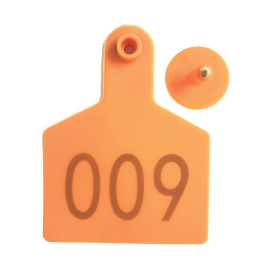 1-100 Cattle Number Ear Tags 7.5x10cm Set - XL Orange Cow Sheep Livestock Labels