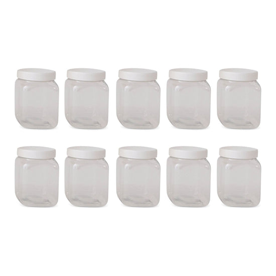 10x 250g Plastic Honey Jars + Lids - Square Clear Food Grade Packaging Containers