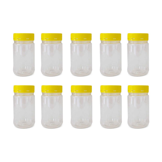 10x 500g Plastic Honey Jars + Lids - Round Clear Food Grade Packaging Containers