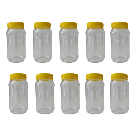 10x 1Kg Plastic Honey Jars + Lids - Round Clear Food Grade Packaging Containers