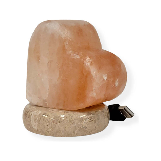 USB Himalayan Salt Lamp - Heart Love Carved Shape Pink Crystal Rock LED Light