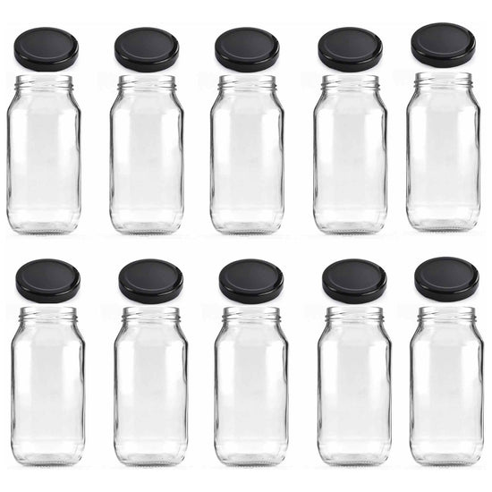 10x 1L Flint Glass Jars + Twist Finish Lids - Round Food Storage Preserving