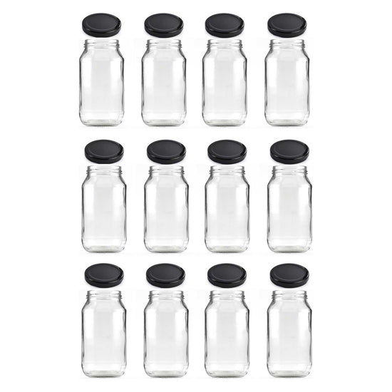 12x 750ml Flint Glass Jars + Twist Lids - Round Food Storage Preserving Jar