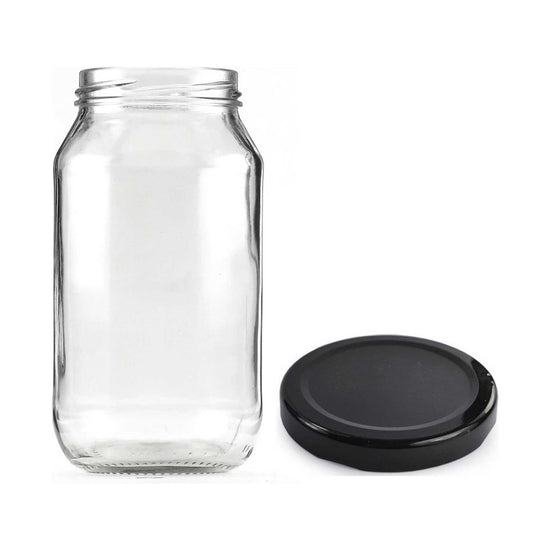 12x 750ml Flint Glass Jars + Twist Lids - Round Food Storage Preserving Jar