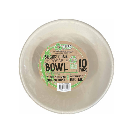 10 Pck Eco Friendly Disposable Party Wide Bowls 680ml Biodegradable Sugar Cane