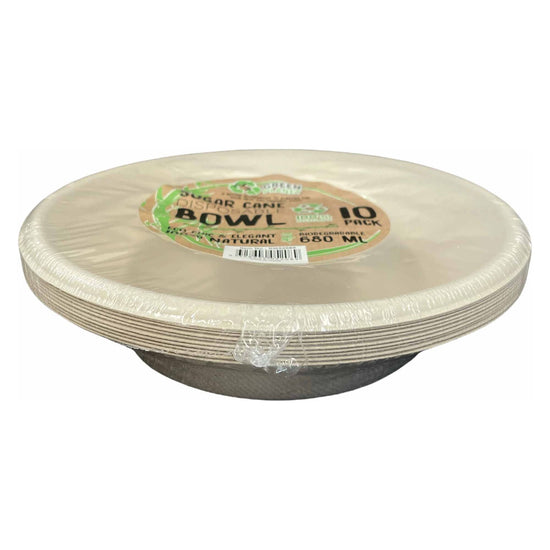 10 Pck Eco Friendly Disposable Party Wide Bowls 680ml Biodegradable Sugar Cane