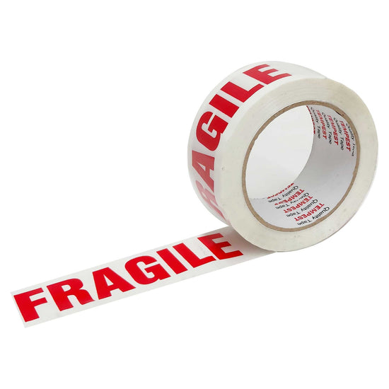 1x Fragile Packing Tape 48mmx75m - Long Rolls Red White Packaging Adhesive Label