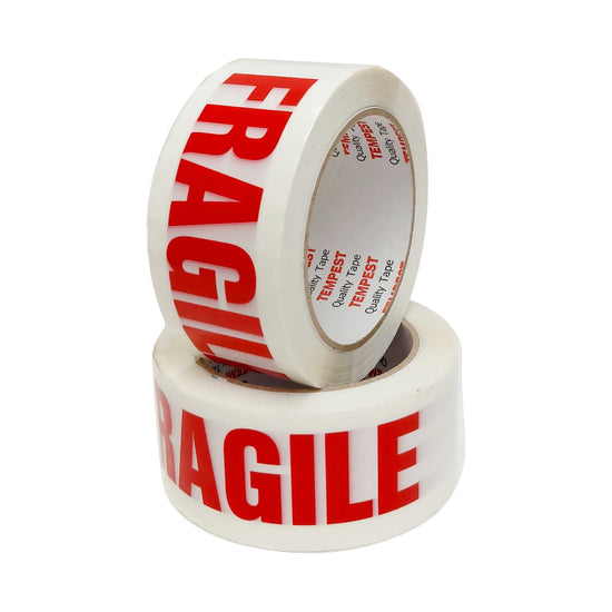 1x Fragile Packing Tape 48mmx75m - Long Rolls Red White Packaging Adhesive Label