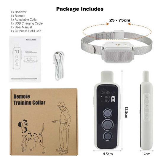 Dog Bark Collar - Rechargeable Remote Citronella Mist Spray Trainer