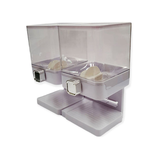 2 x 3.7L Double Cereal Dispenser White - Square Rice Grains Countertop Storage