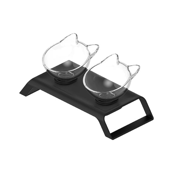 2x200ml Elevated Cat Bowl Stand - Double Dinner Pet Kitten Food Twin Feeder