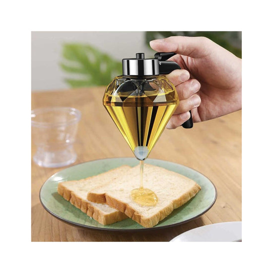 200ml Oil Honey Dispenser - Syrup Sauce Glass Pourer - Diamond Pot and Stand