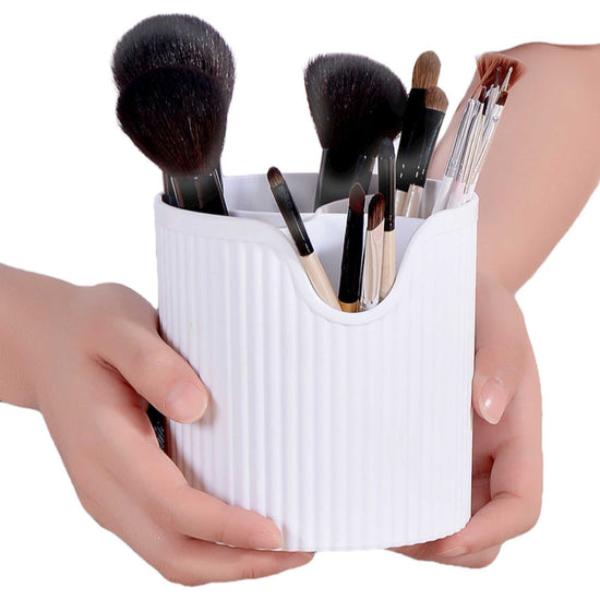 4 Slot Makeup Brush Organiser Bucket - Cosmetic Tool Storage Divider Tin