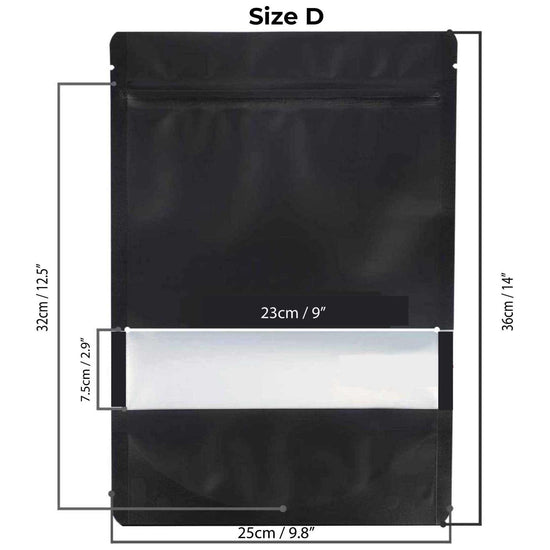 100 Resealable Mylar Stand Up Bags 36x25cm - Black Food Packaging Zip Pouch