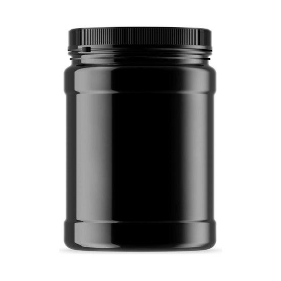 10x 2L Wide Mouth Plastic Jars and Lids Black - Empty Protein and Powder Tubs