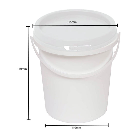 10x 1.2L Plastic Buckets + Lids - Food Grade Empty White Tub With Handle