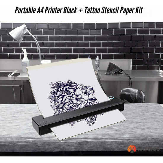 Tooleroo Portable A4 Thermal Printer Black + Tattoo Stencil Paper - Wireless