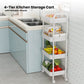 Kitchee 4-Tier Kitchen Storage Cart Trolley with Wheels - Shelf Organiser WHITE