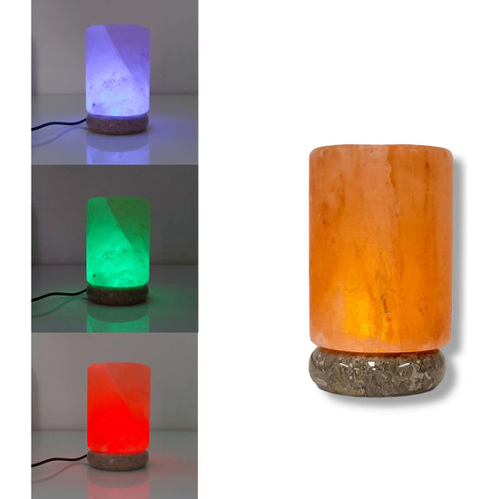 USB Colour Changing Salt Himalayan Lamp - Cylinder Shape Pink Rock LED Light