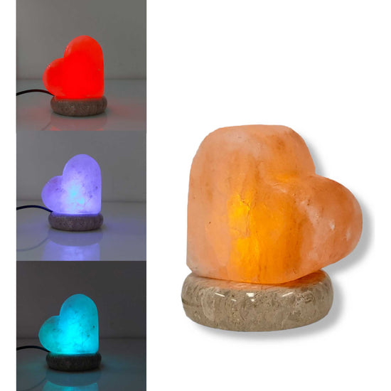 USB Colour Changing Salt Himalayan Lamp - Heart Love Shape Pink Rock LED Light