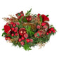 Christabelle 26cm Christmas Centrepiece Lush Green Holiday Display w/Red Berries & Hurricane Candle Holder Pre-decorated for Dining Table Console