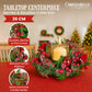 Christabelle 26cm Christmas Centrepiece Lush Green Holiday Display w/Red Berries & Hurricane Candle Holder Pre-decorated for Dining Table Console