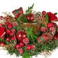 Christabelle 26cm Christmas Centrepiece Lush Green Holiday Display w/Red Berries & Hurricane Candle Holder Pre-decorated for Dining Table Console