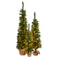 Christabelle Set of 3 Pre-Lit Christmas Trees Green Pine w/LED Lights, Hessian Base & Individual Plugs Varying Heights