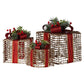 Swishmas Set Of 3 Christmas Gift Boxes With Lights - Champagne With Red Bows