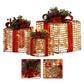 Swishmas Set Of 3 Christmas Gift Boxes With Lights - Champagne With Red Bows