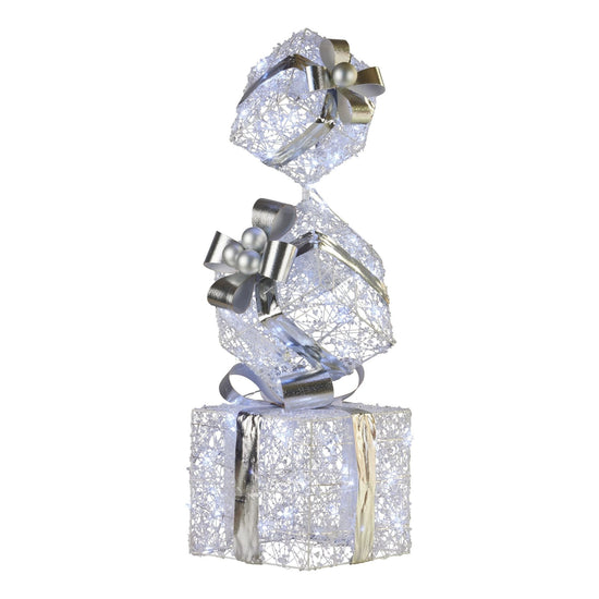 Swishmas 83cm Triple Christmas Silver Giftbox Stack Display with Lights