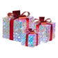 Swishmas Set of 3 Christmas Gift Boxes With Lights - Clear Shimmer With Red Bows