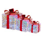 Swishmas Set of 3 Christmas Gift Boxes With Lights - Clear Shimmer With Red Bows