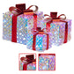 Swishmas Set of 3 Christmas Gift Boxes With Lights - Clear Shimmer With Red Bows