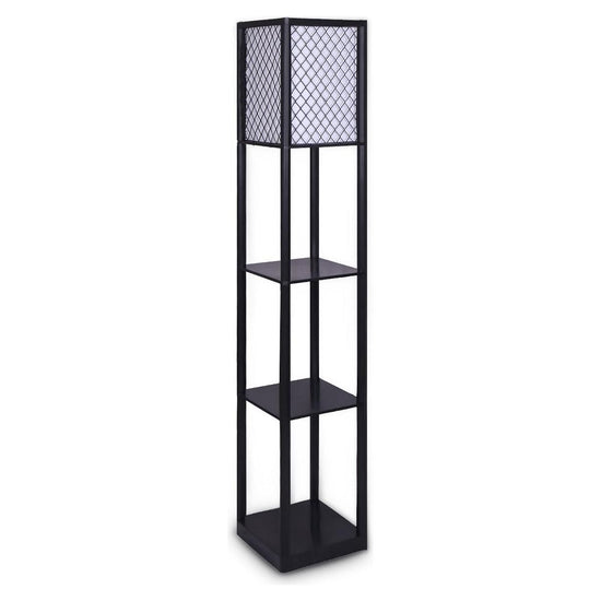 Sarantino Etagere Floor Lamp Diamond Look Fabric Shade Shelves Black