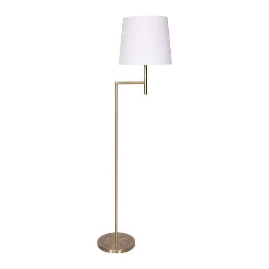 Sarantino Metal Floor Lamp in Antique Brass Finish with Cream Linen Fabric Shade