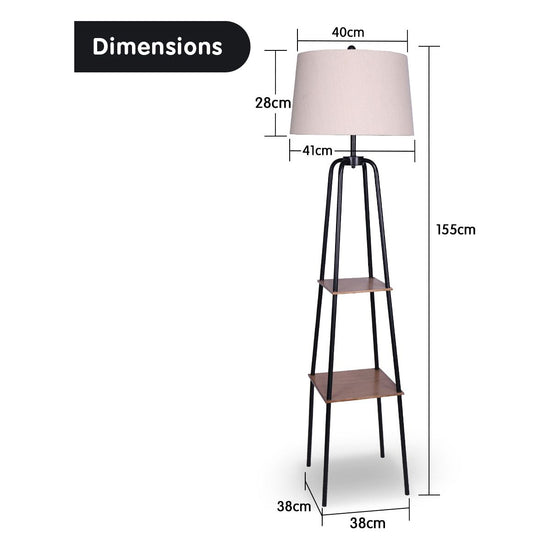 Sarantino Metal Etagere Floor Lamp Shade Metal Shelf in Wood Finish