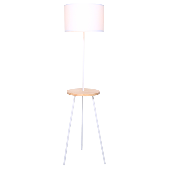 Sarantino Metal Tripod Floor Lamp Shade with Wooden Table Shelf