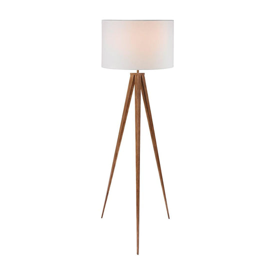Sarantino Metal Tripod Floor Spot Lamp Shade Drum in Wooden Finish