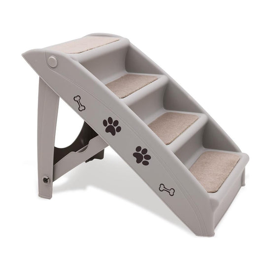 Furtastic Foldable Pet Stairs in Grey - 50cm Dog Ladder Cat Ramp with Non-Slip Mat for Indoor and Outdoor Use