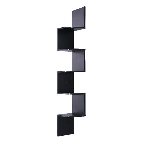 Sarantino 5 Tier Corner Wall Shelf Display Shelves Dvd Book Storage Rack Floating Mounted - Black