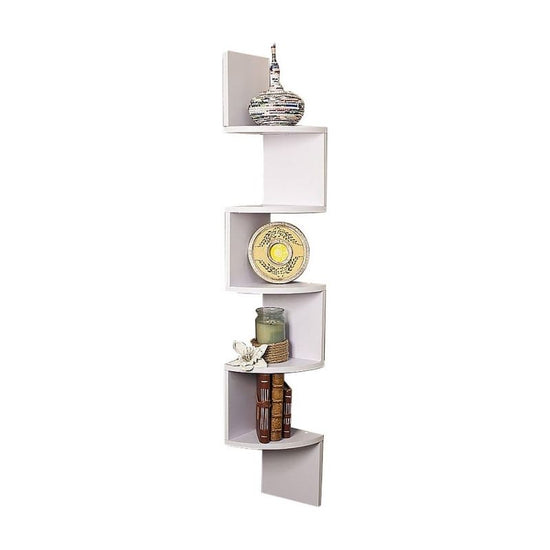 Sarantino 5 Tier Corner Wall Shelf Display Shelves Dvd Book Storag Rack Floating Mounted - White