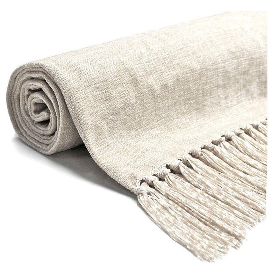 Acrylic Chenille Tassel Knitted Blanket Bed Sofa Throw Rug 150 x 200 cm (White)